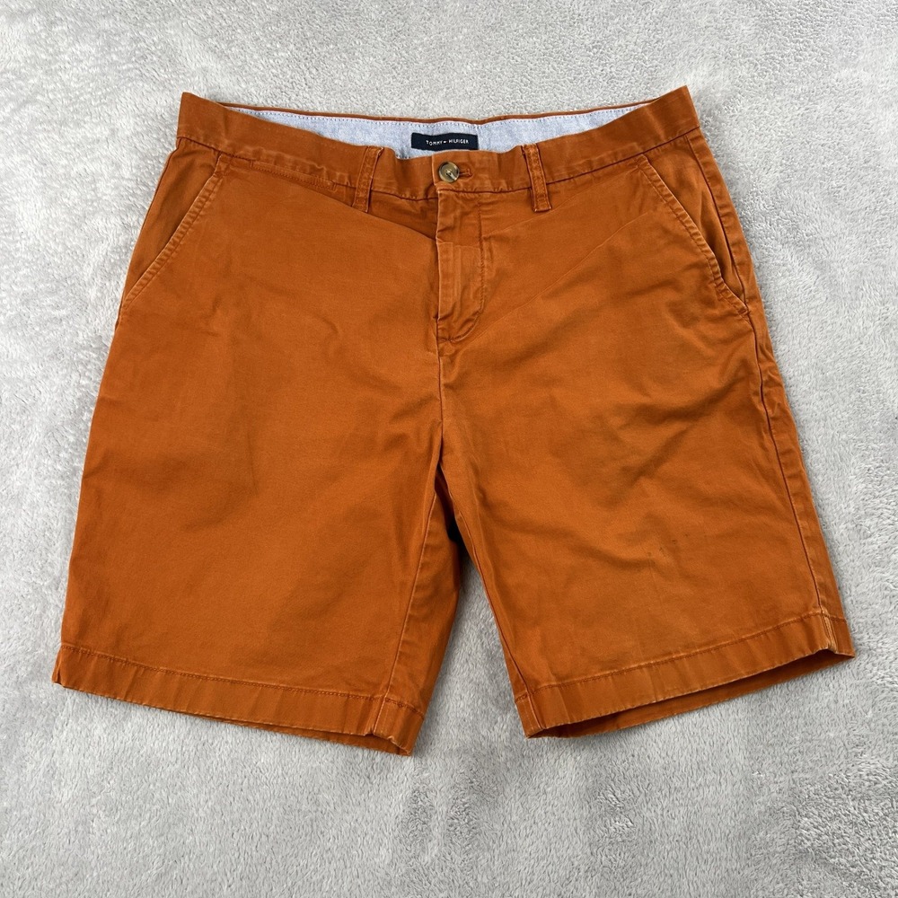 Tommy Hilfiger Chino Shorts 34 Orange Men Preppy Classic Cotton Flat Front